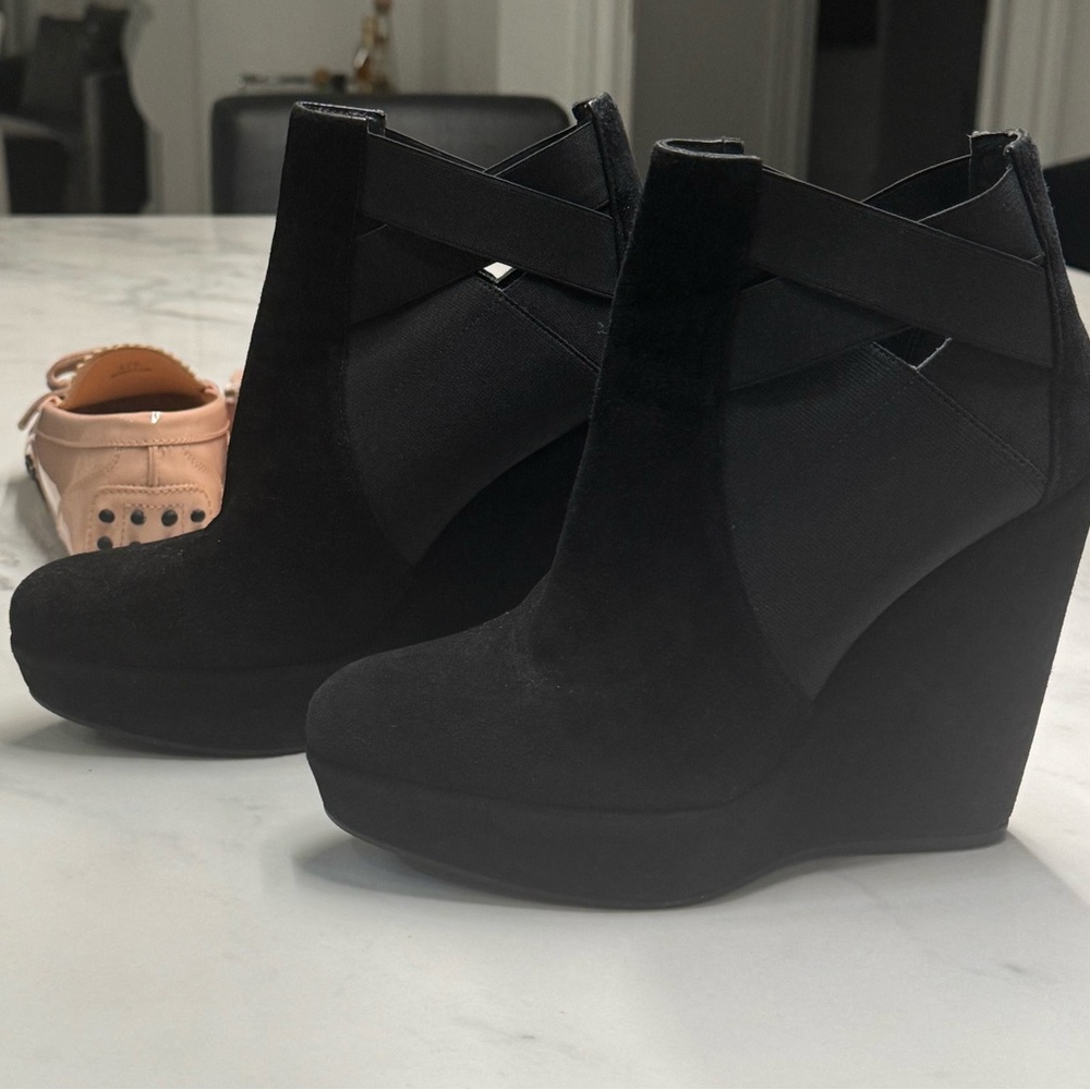 Black Stuart Weitzman Wedge Ankle Boots size 7